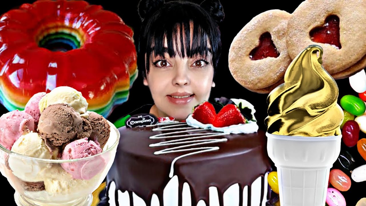 موکبانگ شیرینی(کیک،پاستیل،بستنی،ژله)-کدومو بیشتر دوست داشتی؟#اسمر #موکبانگ#mukbang #icecream #کیک 