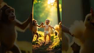 Chicken And A Boy Dancing With Monkey