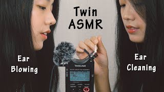 ASMR Ear Cleaning & Ear Blowing| Cotton Swap| Fluffy Windscreen|Twin ASMR|Mic Scratching(No Talking)