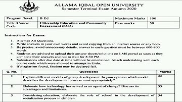 AIOU 8606 Solved STE paper with answers