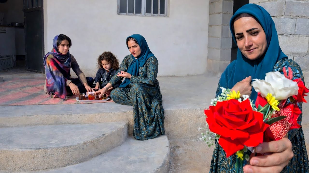 Радость Афсане после новости, которую ему сообщил оператор, и принятие цветка от всего сердца.