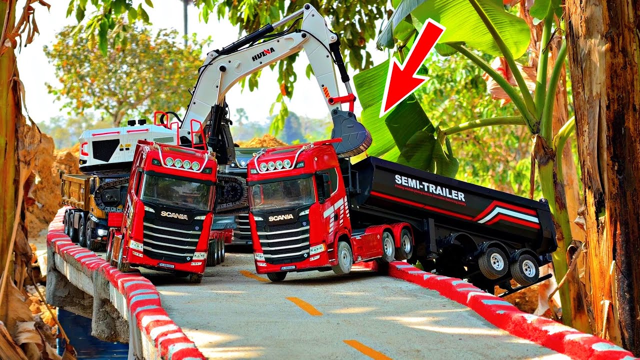 Activities!! Transportation Dump Truck And ExcavatorHuina 1594 By Dump Trailer Scania 770