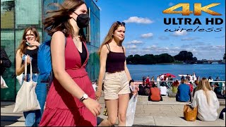 [4K HDR] Summer at Hamburg City Jungfernstieg Alster Lake Walking Tour. Germany 🇩🇪 2021