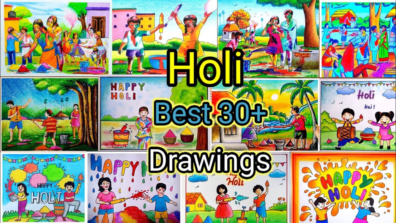 Holi posture drawing/Holi Drawing Easy/Holika dahen drawing/Holi festival drawing/