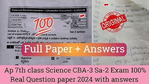 💯7th class general science Sa2 question paper 2024|Ap 7th Science CBA-3 Sa2 real Paper 2024