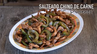 Salteado Chino de carne con pimiento verde