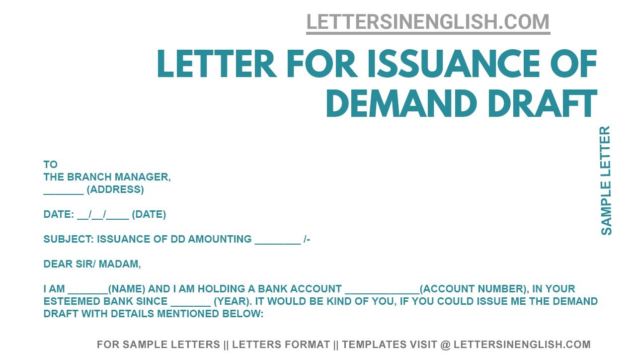 Letter To Bank To Issue To Demand Draft Request Letter To Bank For