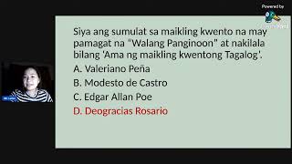 Panitikang Filipino - LET REVIEW - Mga Kilalang Tao sa Larangan ng Panitikan/Mga Sagisag Panulat