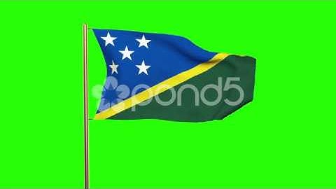 Solomon Islands Flag Waving In The Wind. Green Screen, Alpha Matte. Loopable