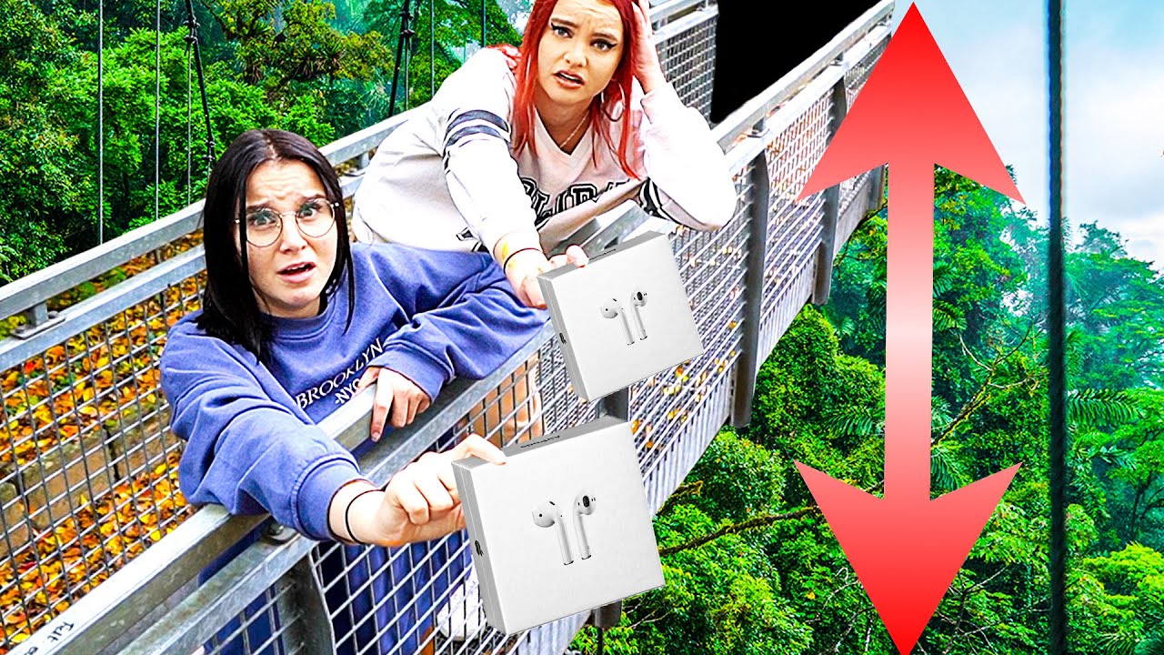 Wer als LETZTES seine AIR PODS  fallen lässt, gewinnt ! 😰 (AirPods Experiment) - Celina