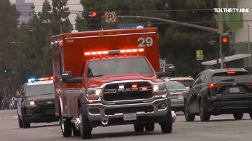 LAFD RESCUE 29, RESCUE 52 & LAPD UNITS TRANSPORTING RESPONDING CODE 3