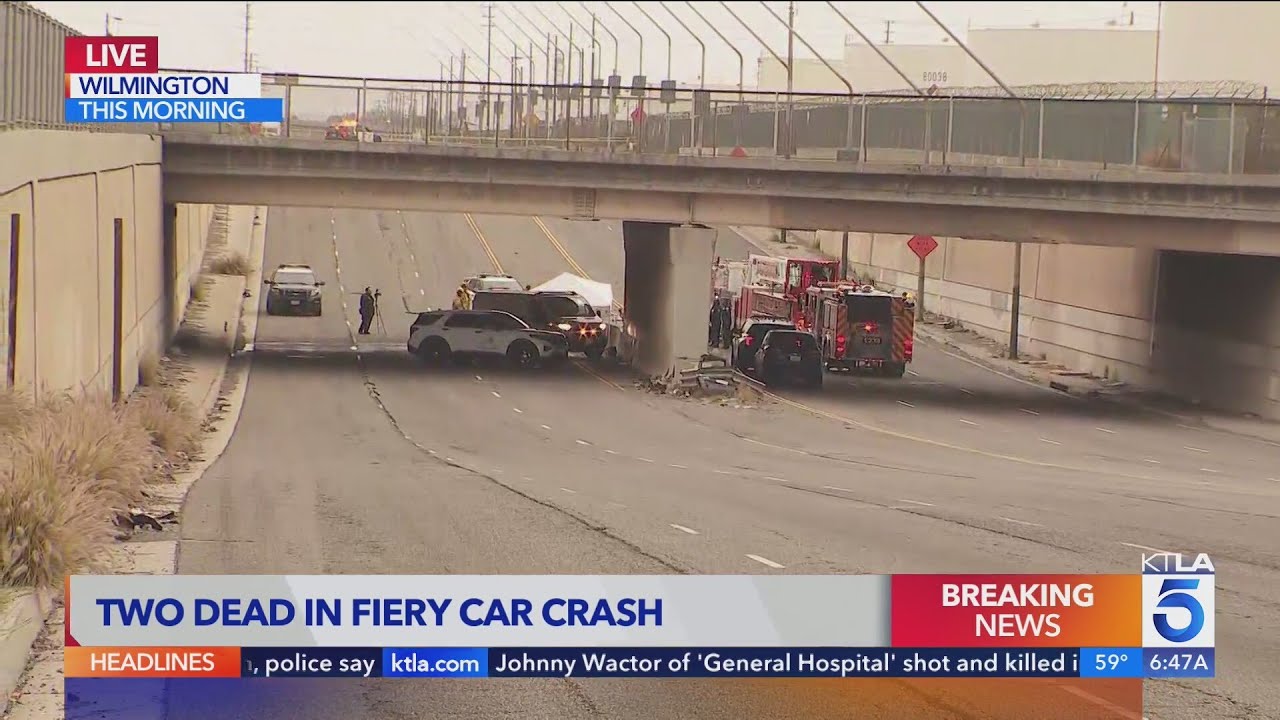 Fiery single-car crash leaves 2 dead in South Los Angeles - YouTube
