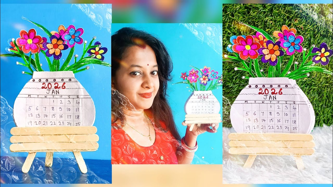 How to make handmade English calendar 2026 | Flower vase Table calendar 