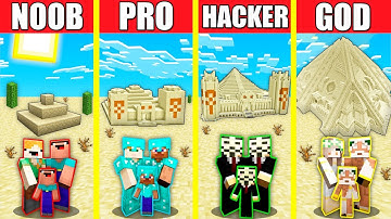 Minecraft Battle: SAND DESERT BASE HOUSE BUILD CHALLENGE - NOOB vs PRO vs HACKER vs GOD / Animation