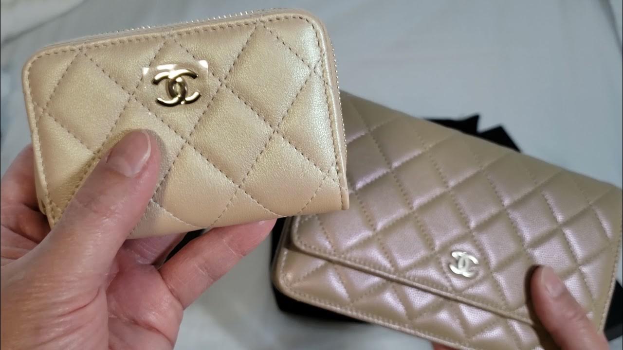 Chanel 21S IRIDESCENT Beige Zipped CARD HOLDER Lambskin Leather Unboxing  @luxurypl3847 