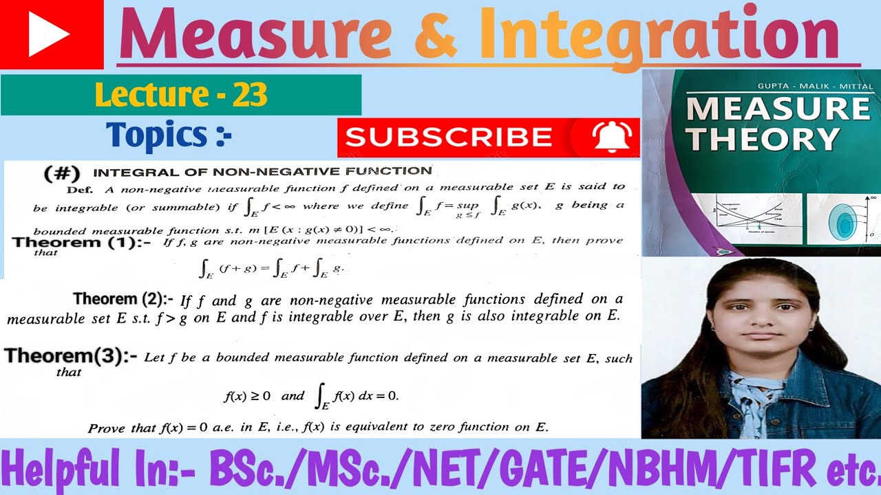|Lec-23|Defn of Integral of non-negative functions|Important theorems discussion