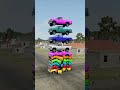 Mixed Rainbow Colours Cars &amp; Buses Falling Crash - BeamNG.Drive