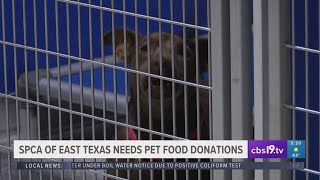 SPCA East Texas needs pet food donations to support animals in their care