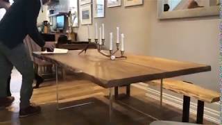 Live Edge Wood Dining Table on Perspex Clear Glass  Legs by Earthy Timber. High End Furniture.