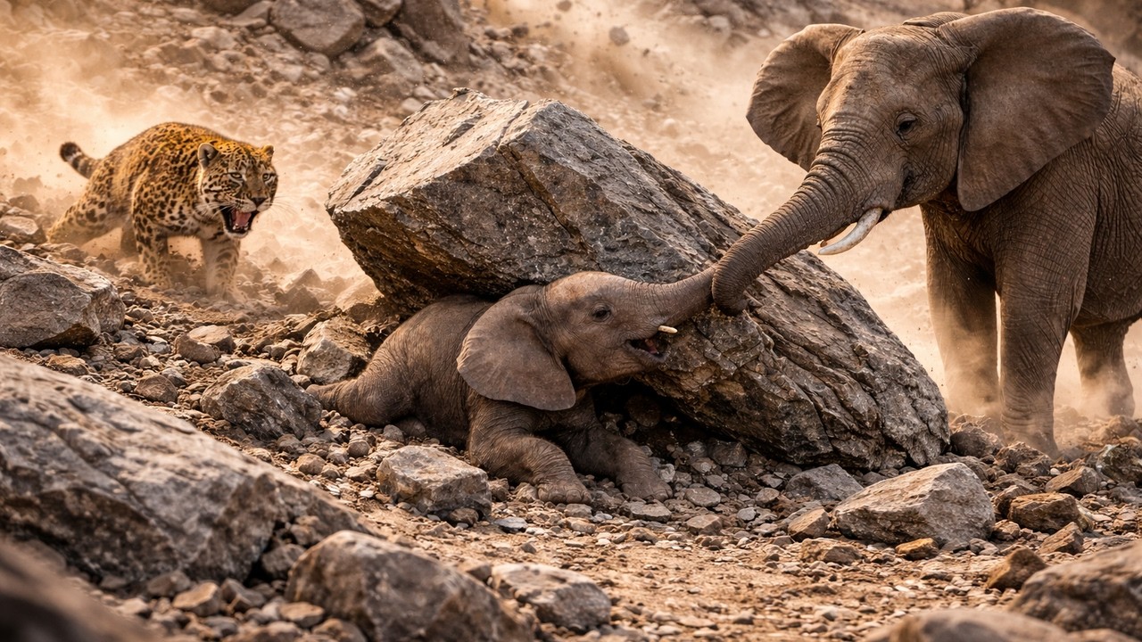 Tons of Rock Crushed the Elephant Calf for Hours — What His Mother Did will Surprise You