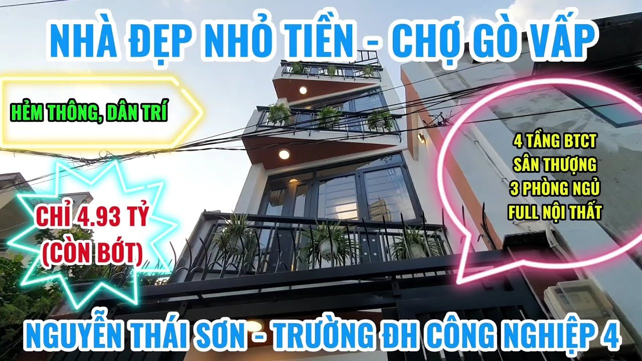 🏠 NHÀ ĐẸP NHỎ TIỀN - CÓ 3 PHÒNG NGỦ - SÂN THƯỢNG - CẠNH TRƯỜNG ĐH CÔNG NGHIỆP, CHỢ GÒ VẤP - CHỈ 4.x