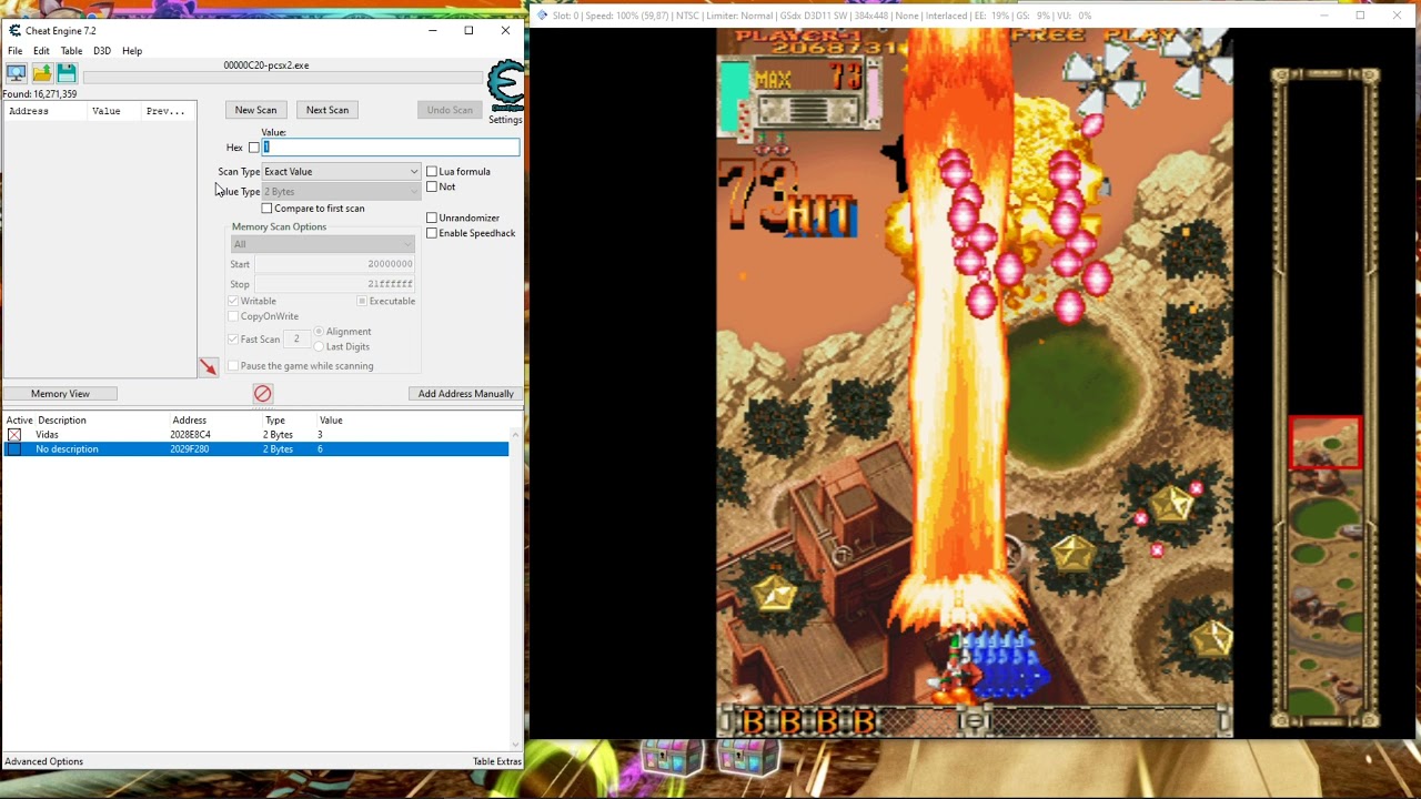 Pcsx2 + Cheat Engine: Dodonpachi Dai Ou Jou / modo Lázaro (Reviver) 😅