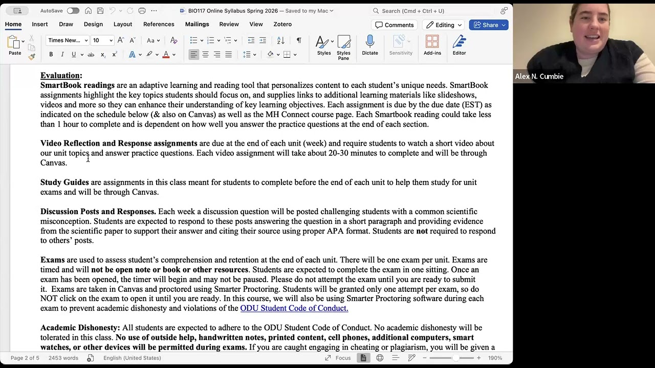 BIOL117N Spring 2026 Syllabus Review