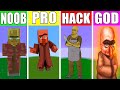 Noob vs pro vs hacker vs god villager in minecraft pixel art