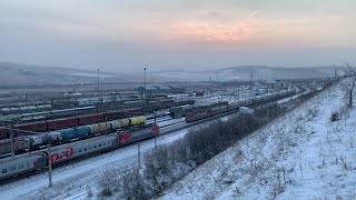 Freight trains in winter to Krasnoyarsk Eastern