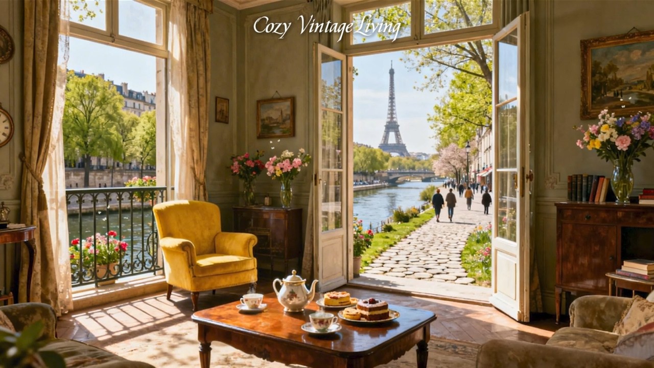Sunny Spring Morning in Paris ☀️ Vintage Jazz Playing in Another Room by the Seine
