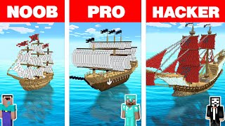 Minecraft NOOB vs PRO vs HACKER: PIRATE SHIP BOAT HOUSE BUILD CHALLENGE in Minecraft Animation