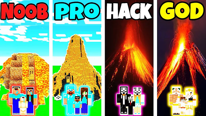 Minecraft: FAMILY VOLCANO HOUSE BUILD CHALLENGE - NOOB vs PRO vs HACKER vs GOD in Minecraft