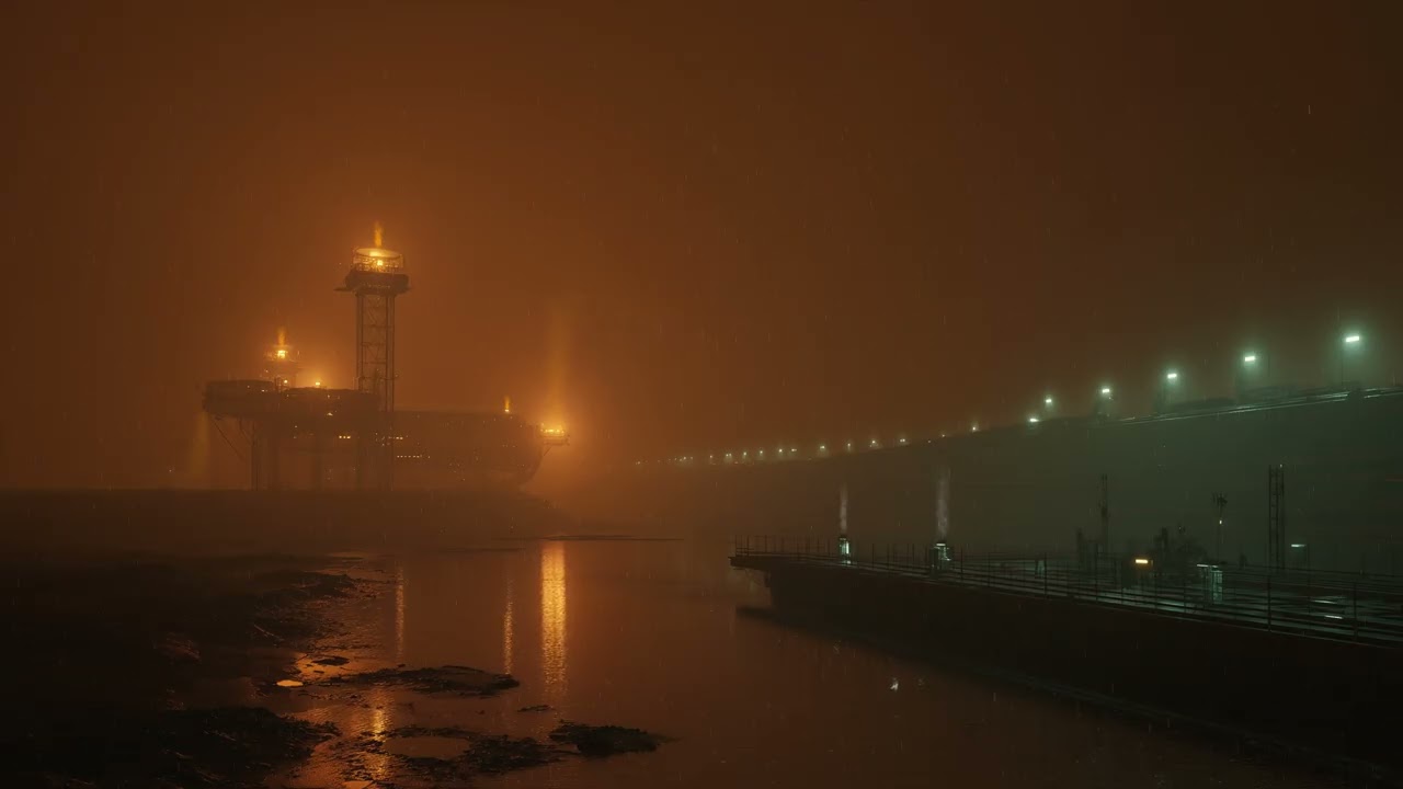 Spaceship Factory Hull Refinery. Sci-Fi Rain Ambiance for Sleep, Study, Relaxation