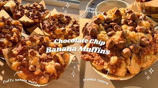 Chocolate Chip Banana Muffins 🍫🍌bake with me 