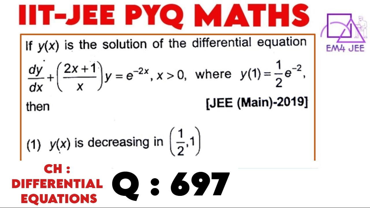 If y(x) is solution differential equation satisfying (dy)/(dx)+((2x+1 ...