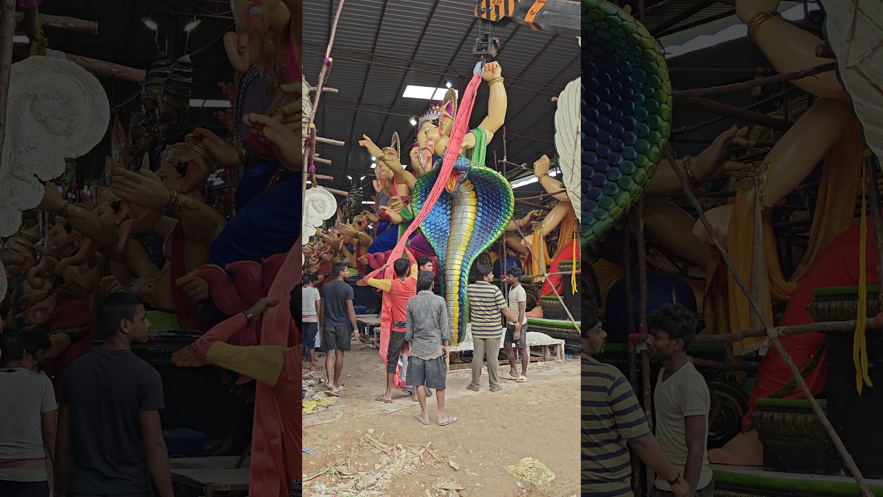 ganesh idol lifting with crane at Chowdhary arts 