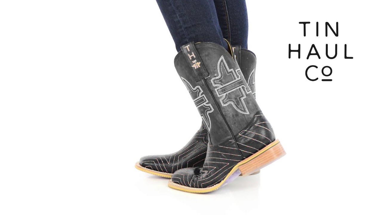 Tin Haul Ladies Neon Star Black Leather Cowboy Unicorn Boots Style 14