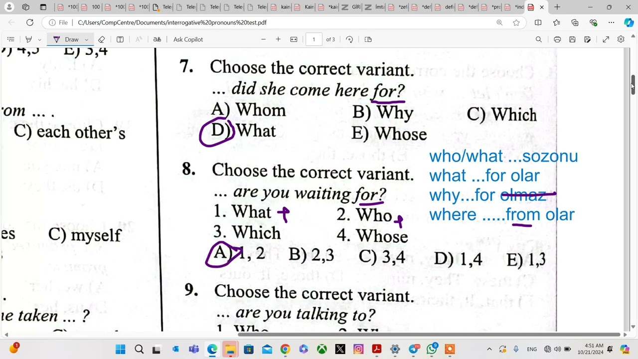interrogative pronouns test izahi