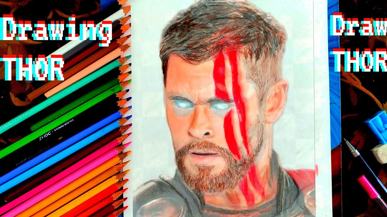 Drawing Chris Hemsworth as Thor⚡🔨 TUTORIAL!| THOR RAGNAROK| THOR LOVE ...