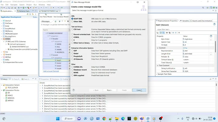 CVS Message Modelling in IBM integration bus #ibm #iib #soapui #wsdl #xml #ace #oracle #sql #esql