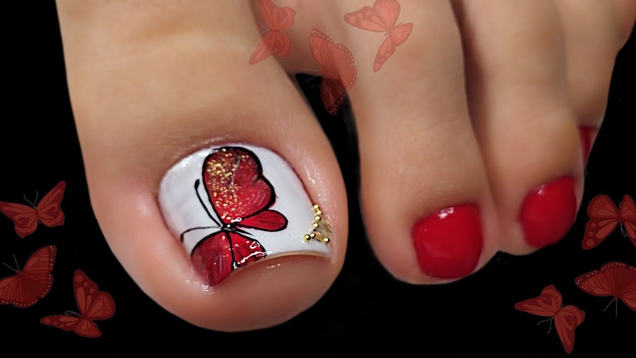 DISEÑO de uñas  hermosas con Mariposa EN COLOR ROJO ❤️|Marielena arte y belleza
