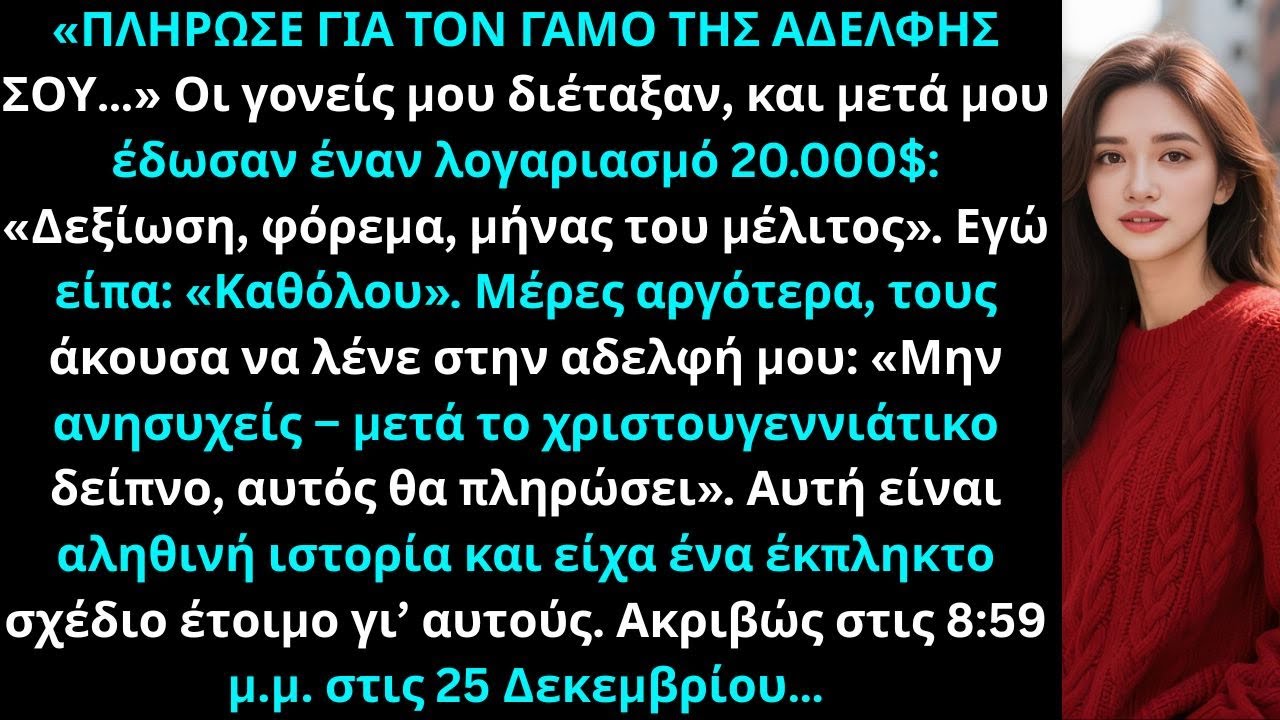 Οι γονείς μου είπαν να πληρώσω τον γάμο της αδελφής μου και μου έδωσαν έναν λογαριασμό 20.000$.