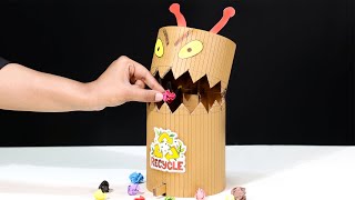 How To Make Mini Funny Trash Bin Toy From Cardboard! DIY Recycle Bin