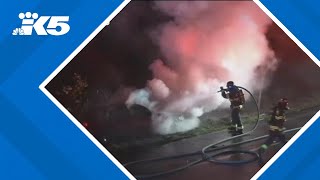 Firefighters battle car fire on I-5