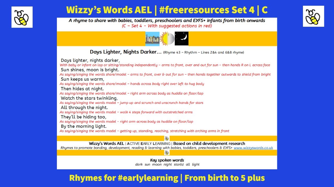 pilot Modish kulstof EARLY LEARNING - Linking #earlyyears #rhyme & #rhythm for #childdevelopment  using Wizzy's Words - YouTube