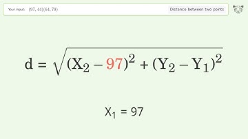 Find the distance between two points p1 (97,44) and p2 (64,79): Step-by-Step Video Solution