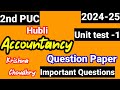 2nd PUC Accountancy unit test 1 question paper 2024 important questions fix questions kseab