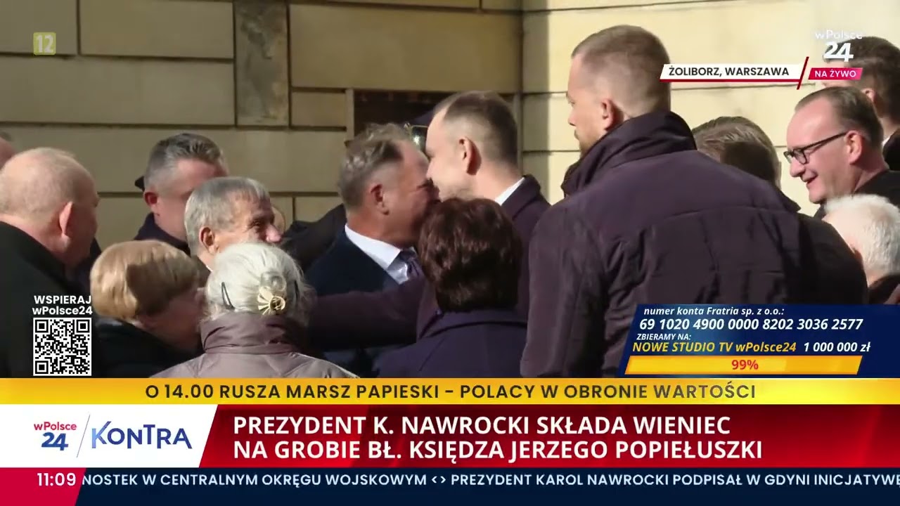 Prezydent Karol Nawrocki złożył wieniec przy grobie bł. ks. Jerzego Popiełuszki