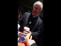 Barry Levinson promoting The Bay signing autographs at NY Film Festival