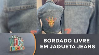 Passo a passo: aprenda a bordar uma girafa florida em jaqueta jeans